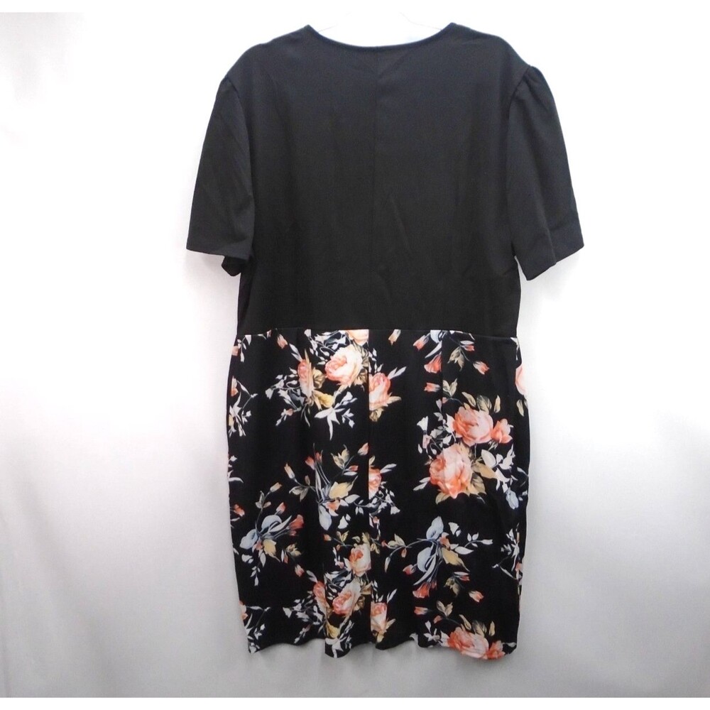 Black Midi Bodycon Fitted Dress 90s Black Flower Print Womens Plus Size 4XL - Picture 6 of 7